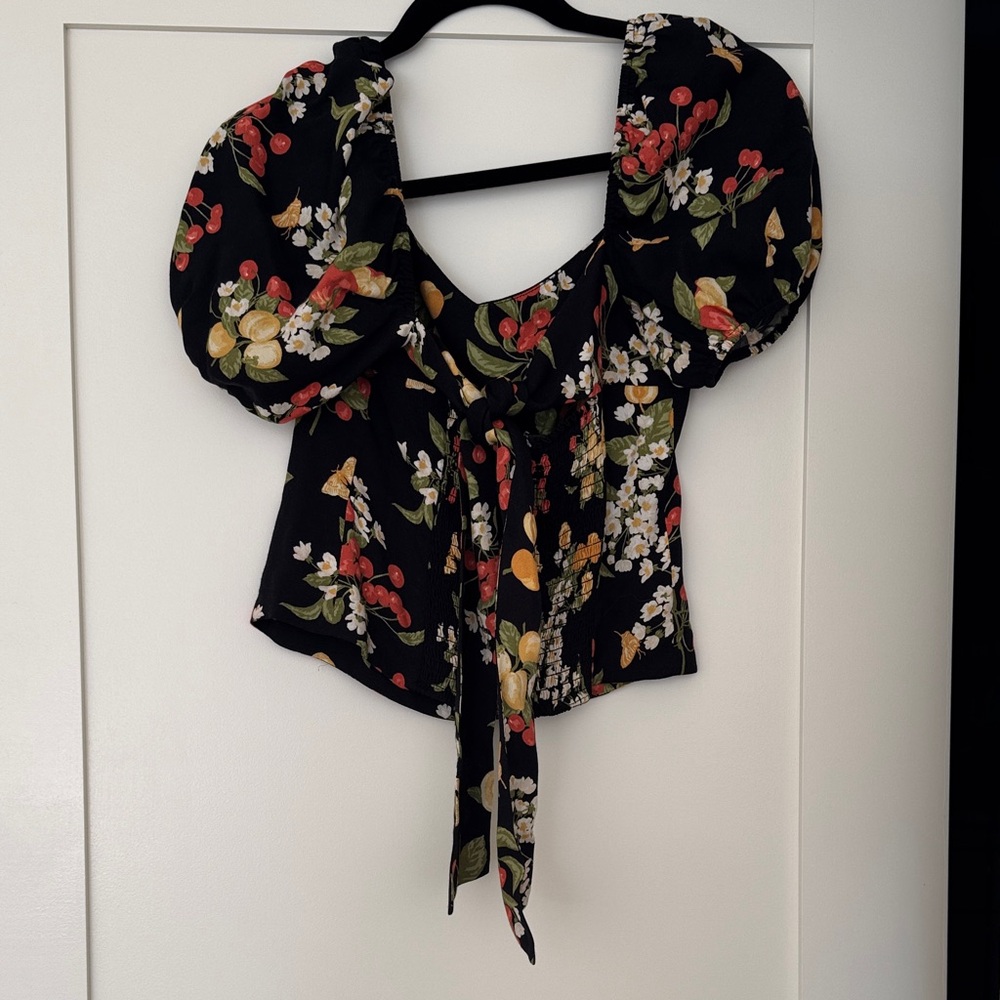 Reformation Black Floral Puff Sleeve Blouse - Picture 3 of 3